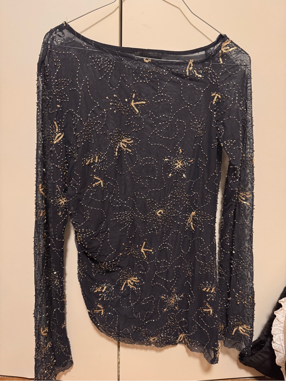 ZARA Draped Beaded Embroidered Tulle Top